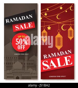 Ramadan vente affiches web vector set avec mosquée et éléments lanterne en arrière-plan pour le shopping en ligne de promotion. Vector illustration. Illustration de Vecteur