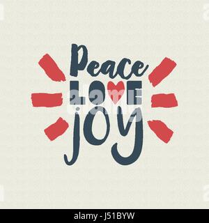 Joyeux Noël vintage design devis calligraphiques, paix amour joie illustration lettrage pour les fêtes carte de vœux. Vecteur EPS10. Illustration de Vecteur