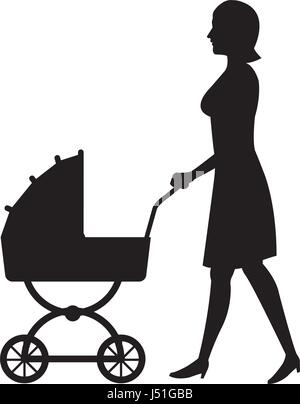 Woman with baby pram silhouette Illustration de Vecteur