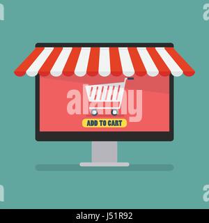 Achats en ligne par l'ordinateur. Vector illustration Illustration de Vecteur