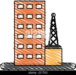 Couleurs de l'image de bande la façade de l'immeuble avec antenne Illustration de Vecteur