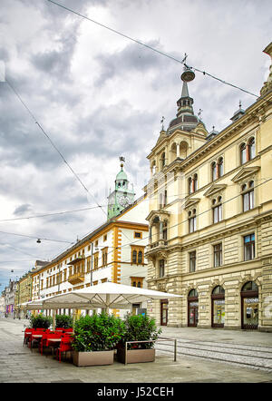 Graz, Autriche - Mai 7, 2017 : voir l'hôtel de ville de Graz et de la rue Banque D'Images