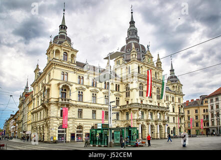 Graz, Autriche - Mai 7, 2017 : voir l'hôtel de ville de Graz et Hauptplatz Banque D'Images