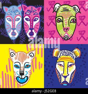 Jeu de masques animaux tribal vector illustration Illustration de Vecteur