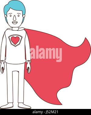 Caricature silhouette avec secteurs de couleur de corps complet super héros guy avec symbole coeur en uniforme Illustration de Vecteur