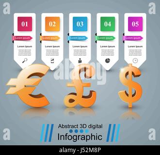Infographie 3D design. Dollar, euro, livre britannique icône. Illustration de Vecteur