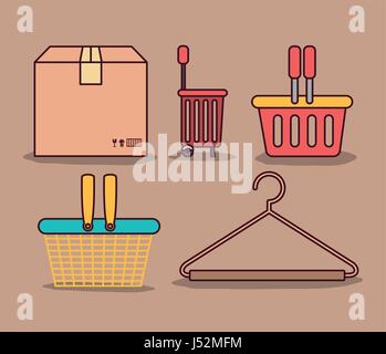 Fond de couleur marron clair avec un paquet et différentes des paniers et crochet penderie shirt Illustration de Vecteur