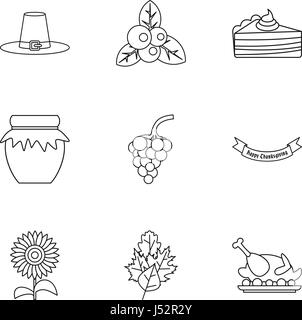 Jour de Thanksgiving icons set style du contour, Illustration de Vecteur