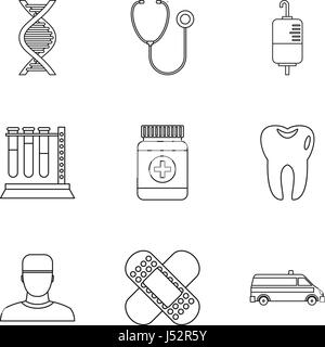 Icons set doctorat style du contour, Illustration de Vecteur