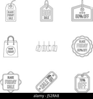 Rabais importants icons set style du contour, Illustration de Vecteur