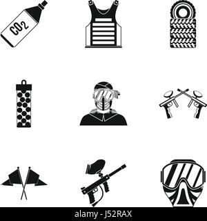 Paintball tir icons set, le style simple Illustration de Vecteur