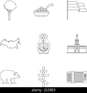 La Russie, pays icons set style du contour Illustration de Vecteur