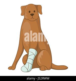 Chien avec une jambe blessée, icône de style cartoon Illustration de Vecteur