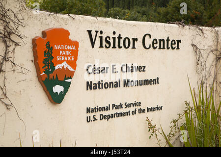 Panneau d'entrée, Cesar Chavez National Monument, Californie Banque D'Images