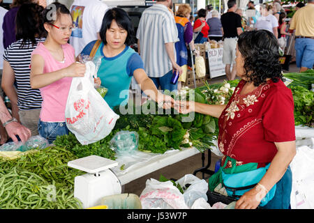 Little Rock Arkansas,River Water Market,Farmers Market,Farmer's,Farmers',acheteurs,vendeurs,Vietnamiens,Asian Asian ethnique immigrants minorités,a Banque D'Images