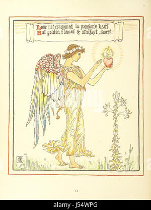 Queen Summer ; or, the Tourney of the Lily & the Rose de Walter Crane est un livre illustré de la fin du XIXe siècle. L’œuvre combine art narratif et visuel, explorant les thèmes de la royauté, de la beauté et de la nature. Banque D'Images