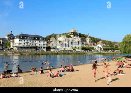 France, Loir et Cher, Montrichard, plage et la Banque du Cher Banque D'Images