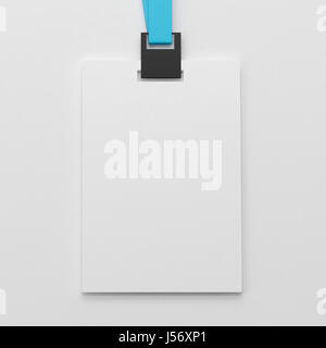 Carte d'identité vide réaliste ,Badge Vertical & Bio-métrique Card With Blue Ribbon Banque D'Images
