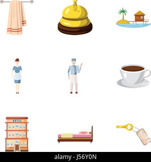 Hostel icons set, cartoon style Illustration de Vecteur