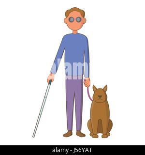 Un Homme Aveugle Chien Guide Avec Licône De Style Cartoon