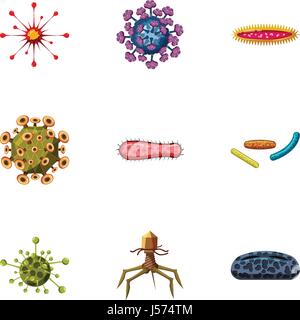 Les virus icons set, cartoon style Illustration de Vecteur