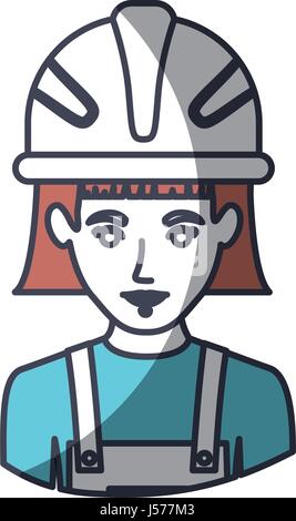 Silhouette de couleur et d'épaisseur de contour de corps demi-travailleur féminin avec casque Illustration de Vecteur