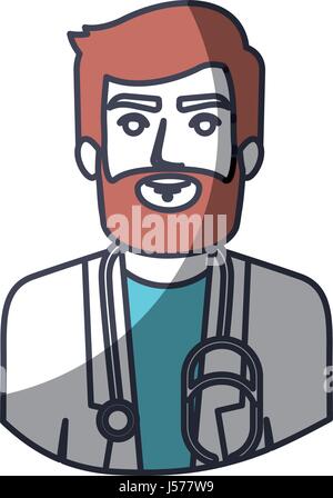 Silhouette de couleur et d'épaisseur de contour de moitié du corps, médecin barbu Illustration de Vecteur