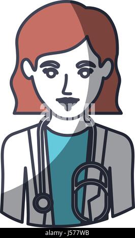 Silhouette de couleur et d'épaisseur de contour de moitié du corps, femme médecin Illustration de Vecteur