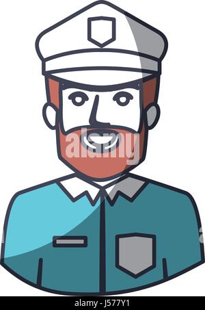 Silhouette Couleur contour épais et de la moitié des corps policier barbu Illustration de Vecteur