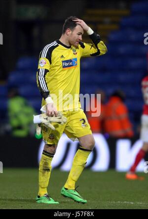 Découragée ANDREW LONERGAN BOLTON WANDERERS V CARDIFF CIT STADE REEBOK BOLTON ANGLETERRE 25 Janvier 2014 Banque D'Images