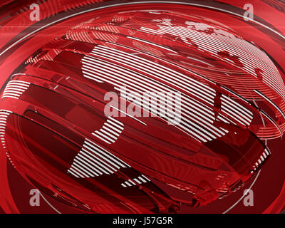 Globe brillant rouge et carte du monde avec une bande blanche tendance Banque D'Images