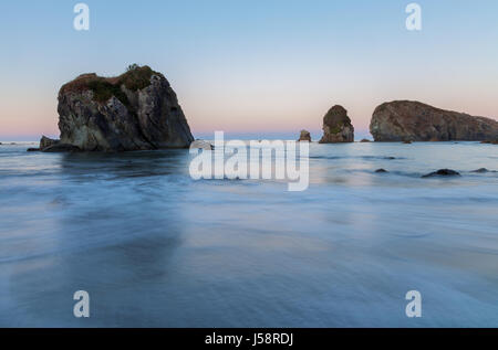 Harris Beach, dans le parc national Harris Beach, Oregon, au début de l'aube. Banque D'Images