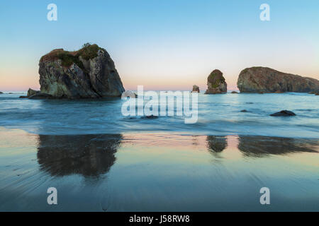 Harris Beach, dans le parc national Harris Beach, Oregon, au début de l'aube. Banque D'Images