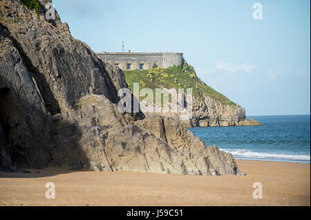 Vue de l'île de St Catherine de Tenby, Pembrokeshire, Pays de Galles, Royaume-Uni Banque D'Images