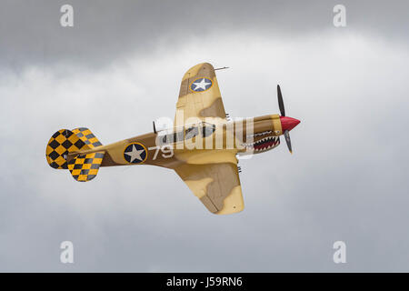 Le Chino, USA - 7 mai 2017 : Curtiss P-40N Warhawk de l'afficheur pendant le spectacle aérien des avions de la renommée dans l'aéroport de Chino. Banque D'Images