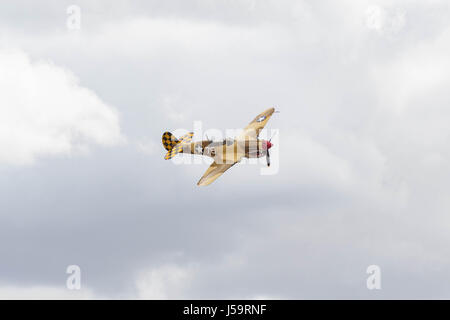 Le Chino, USA - 7 mai 2017 : Curtiss P-40N Warhawk de l'afficheur pendant le spectacle aérien des avions de la renommée dans l'aéroport de Chino. Banque D'Images