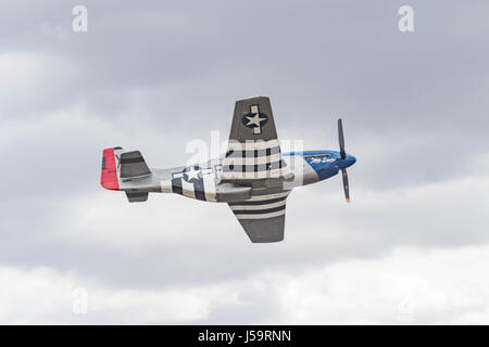 Le Chino, USA - 7 mai 2017 : North American P-51D Mustang - Peu de Sandra de l'afficheur pendant le spectacle aérien de la renommée des avions dans l'aéroport de Chino. Banque D'Images