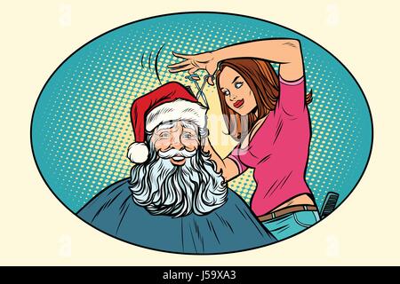 Père Noël au salon de coiffure Illustration de Vecteur