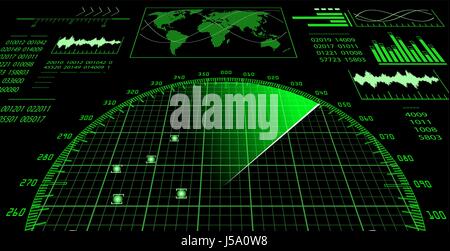 L'écran Radar avec interface utilisateur futuriste HUD. Illustration de Vecteur