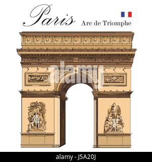 Arc de Triomphe (monument de Paris, France) vector illustration dessin main colorées isolé sur fond blanc Illustration de Vecteur