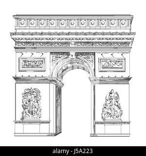 Arc de Triomphe (monument de Paris, France) vector illustration dessin main isolé en couleur noir sur fond blanc Illustration de Vecteur