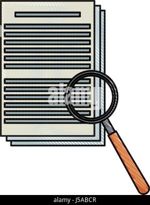 Document de dessin loupe papier des données de recherche Illustration de Vecteur