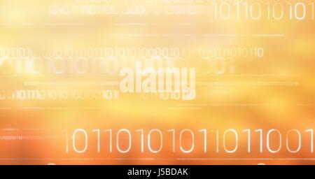 Digital composite de code binaire blanc contre bokeh orange Banque D'Images