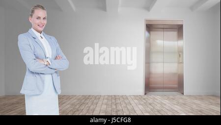 Digital composite of Confident businesswoman standing in room Banque D'Images