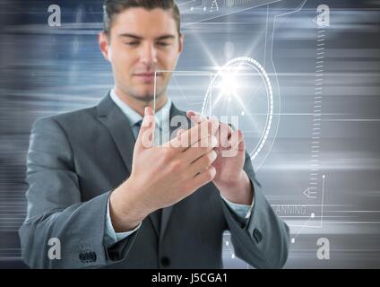 Composite numérique numérique de l'image composite de businessman touching device Banque D'Images