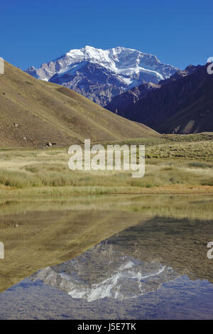 Aconcagua à partir de la Laguna de los Horcones (près de Paso de la Cumbre / Punete del Inca). L'Argentine Banque D'Images