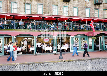 Georgia Savannah, quartier historique de Savannah, River Water Street, patrimoine maritime, bord de rivière, Huey's on the River Water, restaurant restaurants nourriture dini Banque D'Images