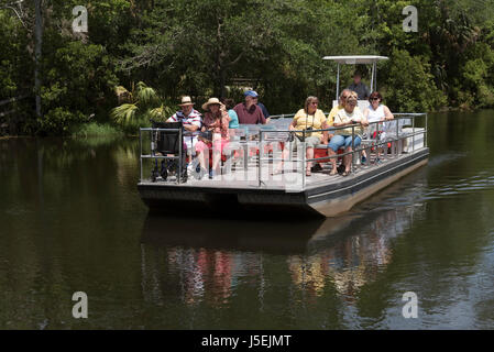 Les touristes de prendre un tour en bateau dans l'Homosassa Springs Wildlife State Park en Floride USA Banque D'Images