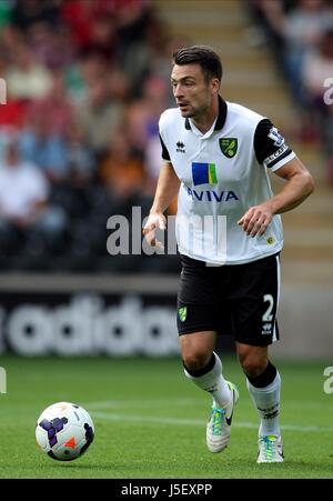 RUSSELL MARTIN Norwich City FC Norwich City FC HULL KC Stadium ANGLETERRE 24 Août 2013 Banque D'Images