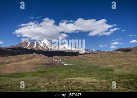 Les pics de l'Himalaya à haute altitude dans le nord de la partie indienne de l'imposante chaîne de montagnes de l'Himalaya. C'est grave le style tibétain paysages de haute altitude Banque D'Images